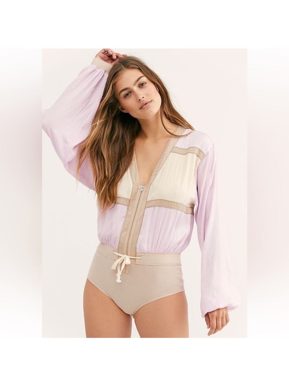 Free People Intimately Track Bodysuit Size XS Colorblock Long Sleeve Purple